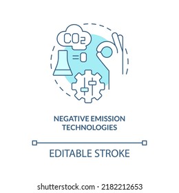 Negative emission technologies turquoise concept icon. Global net zero goal abstract idea thin line illustration. Isolated outline drawing. Editable stroke. Arial, Myriad Pro-Bold fonts used