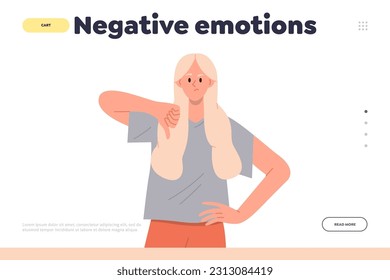 Negative emotion concept for landing page design template with woman gesturing thumbs down