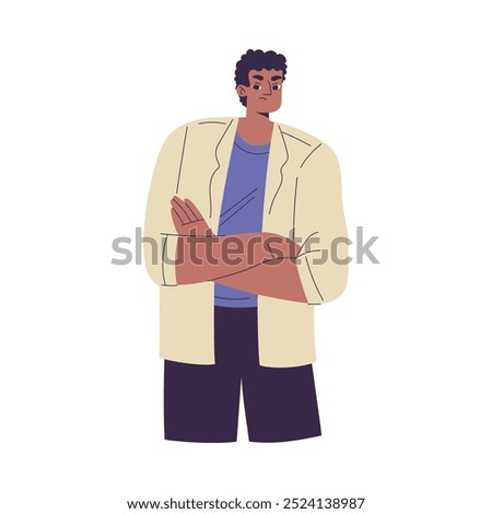 Negative Emotion with Man Character with Folded Arms Express Feeling Vector Illustration
