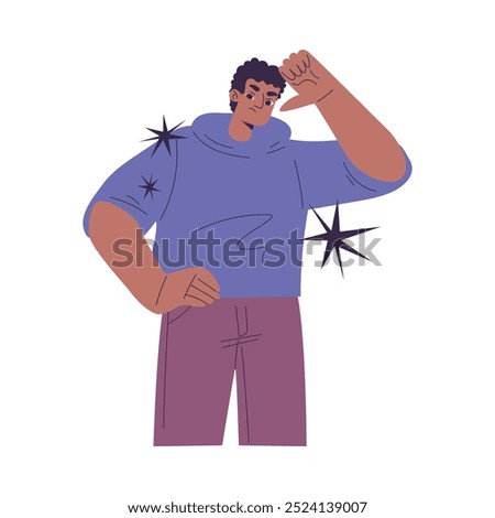Negative Emotion with Man Character Show Thumb Down Express Feeling Vector Illustration