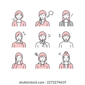 Negative emotion woman illustration icon set.