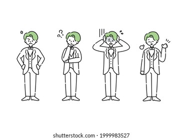 Negative emotional expression illustration of a man wearing a black tie