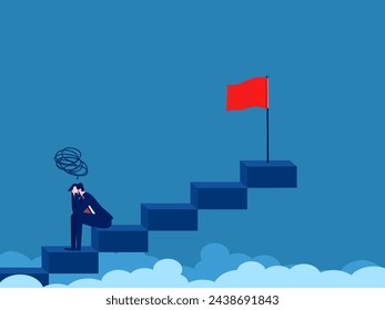 Negative emotions develop. Businessman giving up on the stairs to success goal 