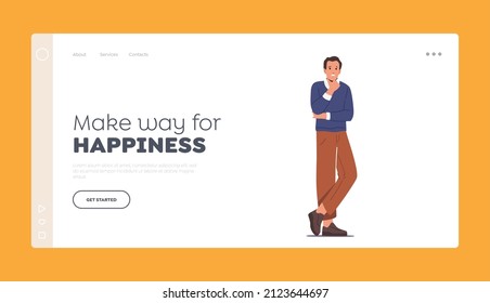 Negative Emotions Landing Page Template. Unhappy Pensive Man Feel Depressed and Anxious, Male Character Suffer of Depression and Anxiety Problem, Feel Desperate. Cartoon People Vector Illustration