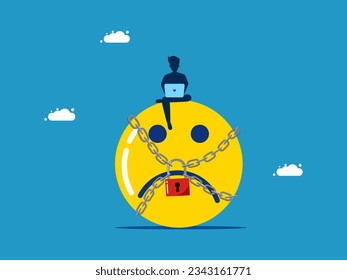 Negative emotions. man with negative thoughts icon blocked with padlock 