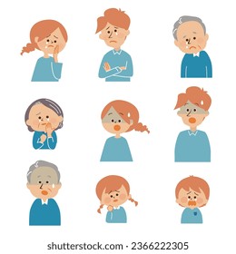 Negative facial expression, three-family family, illustration set material