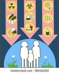 Negative factors that influence on the health of people. Vector illustration.