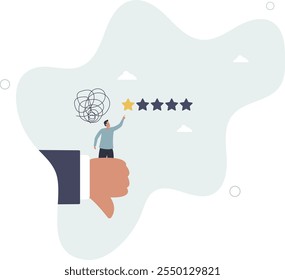 Feedback negativo, análise ruim ou feedback de um cliente estrela, experiência de usuário de má qualidade ou péssima, resultado de baixa classificação ou decepcionante concept.flat characters.