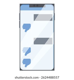 Negative feedback concept with multiple dislike reactions on a smartphone screen, suggesting disapproval or rejection of online content