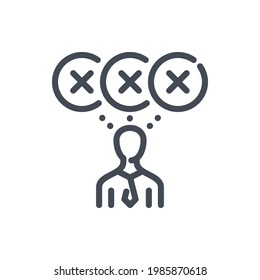 Negative feedback line icon. Person with rejection circles vector outline sign.