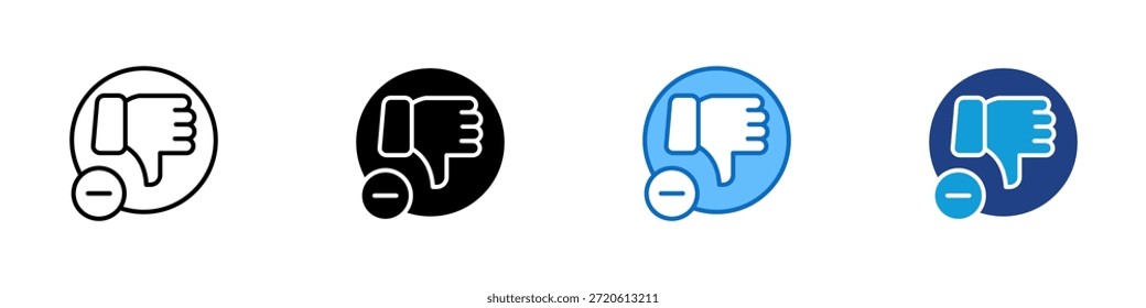 Vetor de Design de Ícone de Estilo Múltiplo de Feedback Negativo - símbolo de polegar para baixo com um sinal de menos representando antipatia, rejeição ou resposta negativa