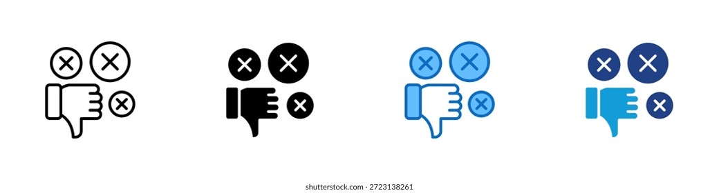 Negatives Feedback Multiple Style Icon Design Vector - Daumen runter mit mehreren X Markierungen, die Ablehnung, Ablehnung und negative Antwort darstellen