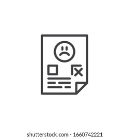Negative feedback rate line icon. linear style sign for mobile concept and web design. Customer dislike document outline vector icon. Symbol, logo illustration. Vector graphics
