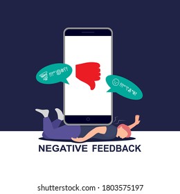 negative feedback and response or hate speech concept. thumb down symbol and the complaint of people on social media.