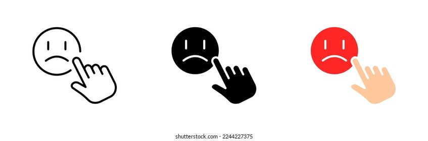 Negative feedback set icon. Review, rating, emoticon, five stars, good mood, comment, click, rate the level of service. Impression concept. Vector icon in line, black and colorful style