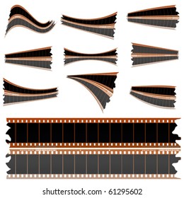 Negative film strips, bits and pieces for your design. Isolated objects over white background