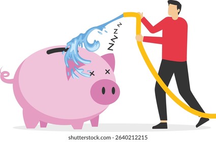 Negative financial markets, negative business investment markets, sleeping piggy banks, stock illustration

