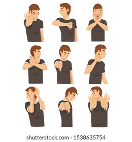 Negative gesture by man character cartoon vector illustration