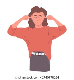 Negative gestures vector illustrations. Disagree and stop consept. Hand language refuse. Woman disagree and rejection signs. Sign language, emotions expression.