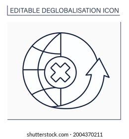 Negative growth line icon. Contraction in business sales or earnings.Decrease in its gross domestic product. Deglobalisation concept. Isolated vector illustration. Editable stroke