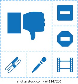 Negative icon. set of 6 negative filled icons such as nail sawing, sawing, movie tape, minus