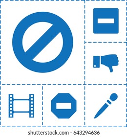 Negative icon. set of 6 negative filled icons such as nail sawing, dislike, movie tape, minus