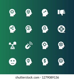 negative icon set. Collection of 16 filled negative icons included Mind, Neutral, Magnet, Mindfulness, Film reel, Dislike