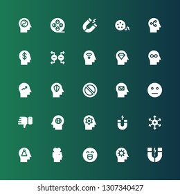 negative icon set. Collection of 25 filled negative icons included Magnet, Mind, Emotion, Positive ion, Dislike, Neutral, Forbidden, Film reel