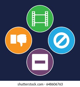 Negative icons set. set of 4 negative filled icons such as movie tape, minus, dislike