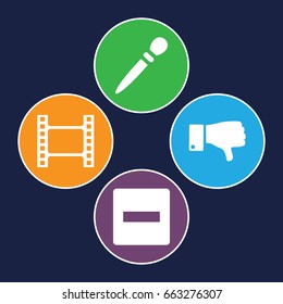 Negative icons set. set of 4 negative filled icons such as nail sawing, dislike, movie tape