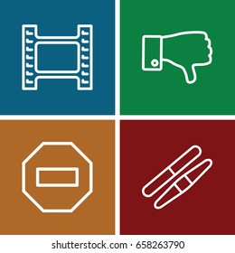 Negative icons set. set of 4 negative outline icons such as sawing, dislike, minus