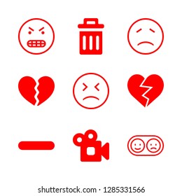 negative icons set with positive and negative, minus and broken heart divided in two parts vector set