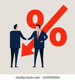 Negative interest rates in investment financial recession. Crisis monetary policy number below zero growth. Businessman deal 