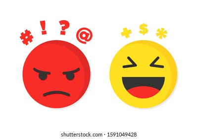 Negative and joyful thoughts or optimist and pessimist. Vector illustration