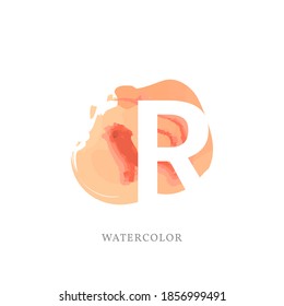 negative letter R with watercolor splash for fashion or beauty care logo, apparel brand, personal branding identity, make up artist or any other company