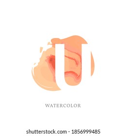 negative letter U with watercolor splash for fashion or beauty care logo, apparel brand, personal branding identity, make up artist or any other company