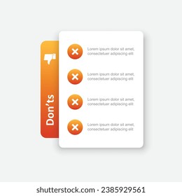 Negative list or planning icon in flat style. Paper sheet with cons clipboard vector illustration on isolated background. Checkbox plan sign business concept.