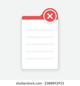 Negative list or planning icon in flat style. Paper sheet with cons clipboard vector illustration on isolated background. Checkbox plan sign business concept.