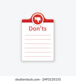 Negative list or planning icon in flat style. Paper sheet with cons clipboard vector illustration on isolated background. Checkbox plan sign business concept.