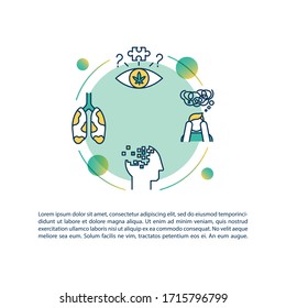Negative marijuana effects concept icon with text. Cannabis problems, memory impairment, health danger. PPT page vector template. Brochure, magazine, booklet design element with linear illustrations