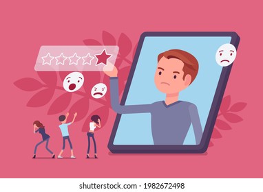 Negative online reputation management, worst, poor rating star scale. Building and maintaining bad opinion of brand for potential customers, hate review. Vector flat style cartoon illustration