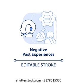 Negative past experiences light blue concept icon. Resisting changes reason abstract idea thin line illustration. Isolated outline drawing. Editable stroke. Arial, Myriad Pro-Bold fonts used