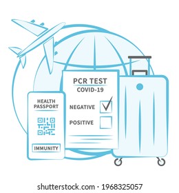 Negative PCR test for coronavirus, digital immune passport for flight  travelers. New travel requirements after COVID-19 pandemic. Vector illustration