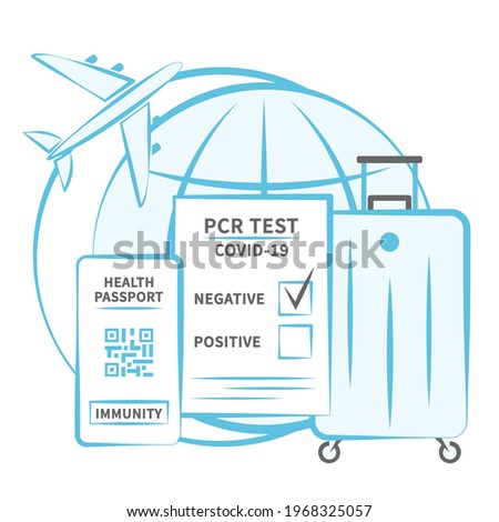 Negative PCR test for coronavirus, digital immune passport for flight  travelers. New travel requirements after COVID-19 pandemic. Vector illustration