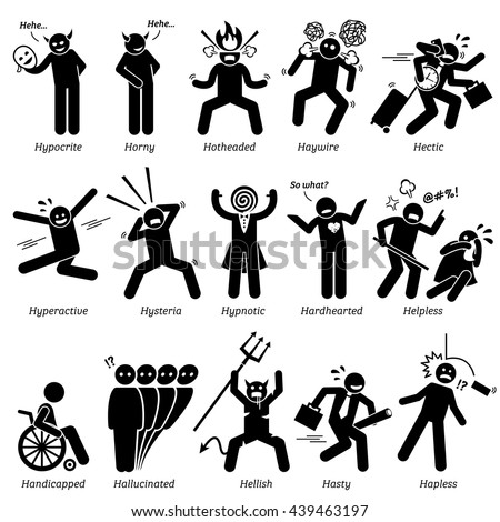 Negative Personalities Character Traits. Stick Figures Man Icons. Starting with the Alphabet H. Stock photo © 