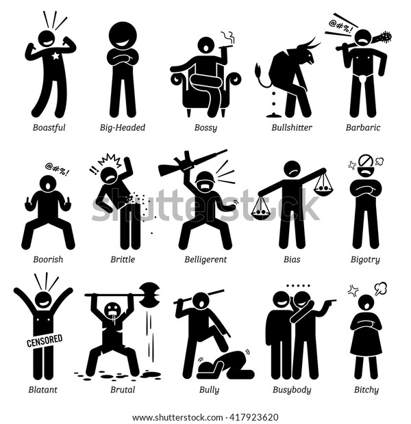 Negative Personalities Character Traits Stick Figures Stock Vector ...