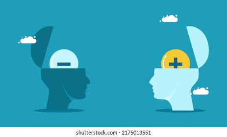 Conceptos negativos y positivos. tener una buena y mala actitud. ilustración vectorial