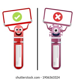 Negative and Positive covid test tubes results.Vector illustration.