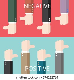 Negative and Positive feedback in horizon line. Flat design for business financial marketing banking advertisement office people life property stock fund in minimal concept cartoon illustration.