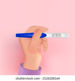 Prueba de embarazo negativa en mano. Ilustración vectorial 3d.